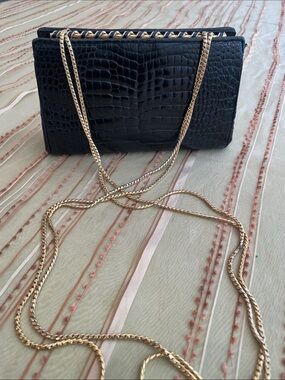 VINTAGE JUDITH LEIBER , mini Black Crocodile Chain Shoulder Bag